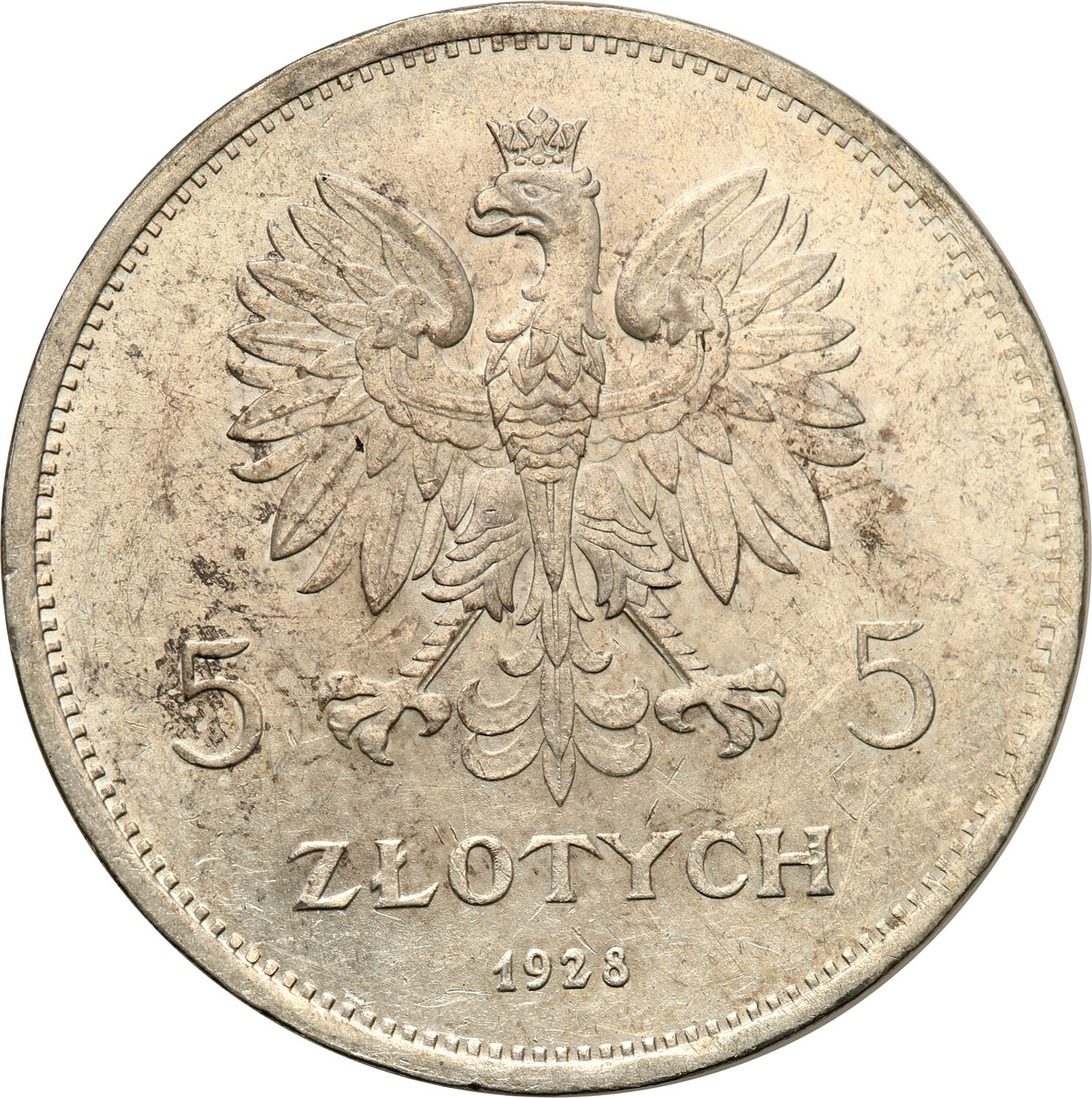 II RP. 5 złotych 1928 Nike bez znaku mennicy - PIĘKNA
